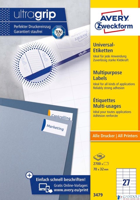 Trwałe etykiety uniwersalne 3479 70 x 32 100 ark Avery Zweckform