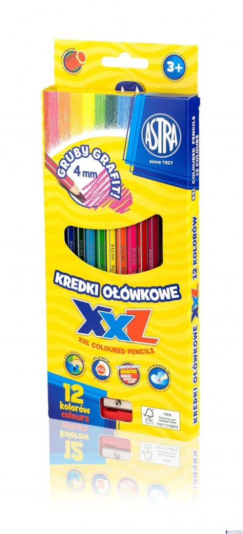 Kredki ołówkowe hexagonalne Astra 12 kolorów lid 4mm, 312120002