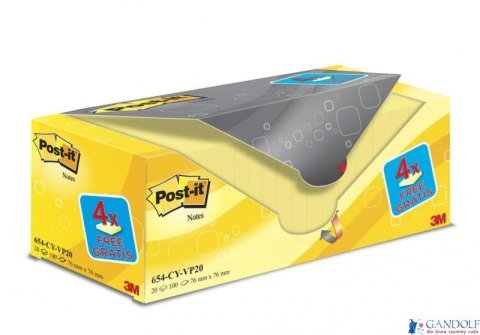 Bloczek samoprzylepny POST-IT (654CY-VP20), 76x76mm, (16+4)x100 kart., żółte, 4 bloczki GRATIS Bloczek samoprzylepny POST-IT (654CY-VP20), 76x76mm, (16+4)x100 kart., żółte, 4 bloczki GRATIS