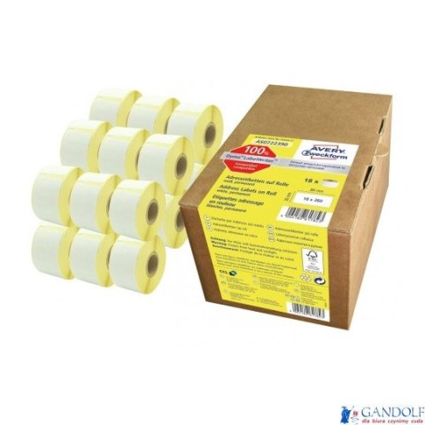 Etykiety adresowe termiczne 36 x 89 mm 18 rolek Avery Zweckform AS0722390 Etykiety adresowe termiczne 36 x 89 mm 18 rolek Avery Zweckform AS0722390