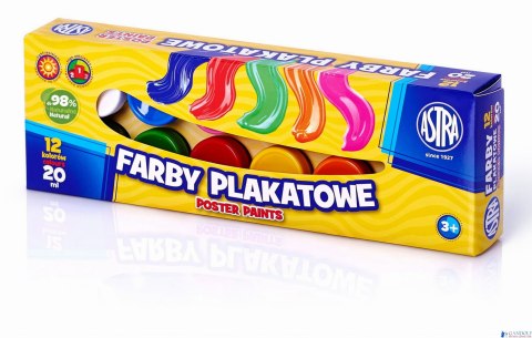 Farby plakatowe Astra 12 kolorów - 20 ml, 83114901 Farby plakatowe Astra 12 kolorów - 20 ml, 83114901