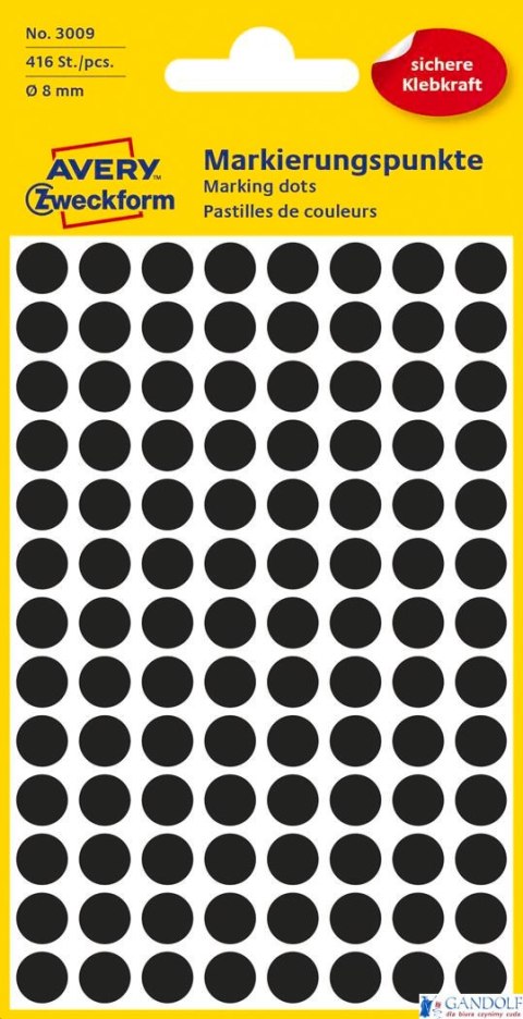 Kółka do zaznaczania 3009 Q8 mm 4 ark. czarne Trwałe, Avery Zweckform