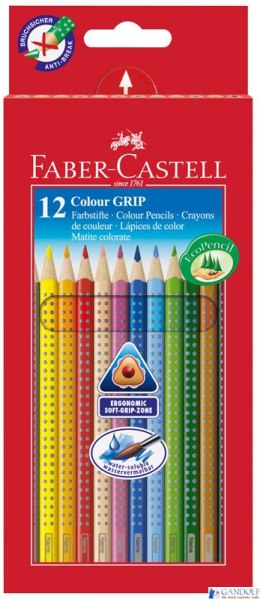 Kredki trójkątne akwarelowe 12 kolorów GRIP 2001, FABER CASTELL 112412