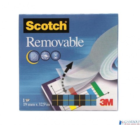 Taśma biurowa, do repozycjonowania SCOTCH Removable (811), matowa, 19mm, 32, 9m Taśma biurowa, do repozycjonowania SCOTCH Removable (811), matowa, 19mm, 32, 9m