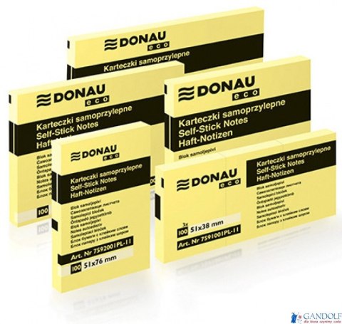 Bloczki samoprzylepne ECO 3szt x 100 karteczek jasnożółte 51x38 7591001PL DONAU Bloczki samoprzylepne ECO 3szt x 100 karteczek jasnożółte 51x38 7591001PL DONAU