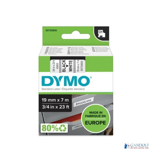 Taśma DYMO D1 - 19 mm x 7 m, czarny / biały S0720830 do drukarek etykiet Taśma DYMO D1 - 19 mm x 7 m, czarny / biały S0720830 do drukarek etykiet