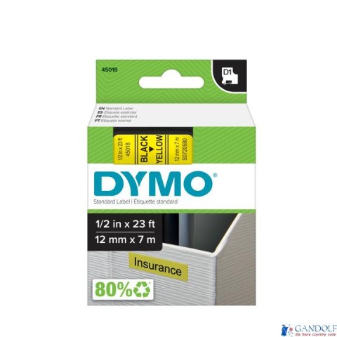 Taśma DYMO D1 - 12 mm x 7 m, czarny / żółty S0720580 do drukarek etykiet Taśma DYMO D1 - 12 mm x 7 m, czarny / żółty S0720580 do drukarek etykiet