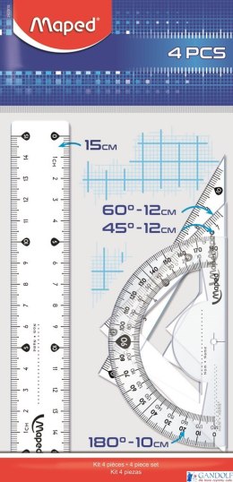 Zestaw geometryczny (linijka 15cm, 2 ekierki, kątomierz) 242815 MAPED