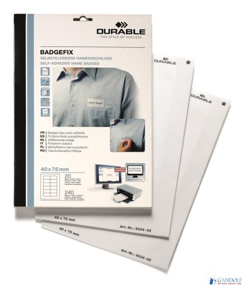 Identyfikator samoprzylepny z materiału 40x75 mm Biały 833402 DURABLE Identyfikator samoprzylepny z materiału 40x75 mm Biały 833402 DURABLE