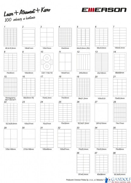 Etykiety A4 70x36mm (100) białe 035 EMERSON eta4070x036w Etykiety A4 70x36mm (100) białe 035 EMERSON eta4070x036w