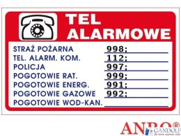 Tabliczka TELEFONY ALARMOWE ZZ-94P 150x200 PŁYTA PCV, ANPRO