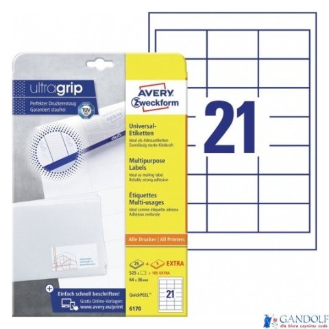 Trwałe etykiety uniwersalne 6170 64 x 36 30 ark. Avery Zweckform