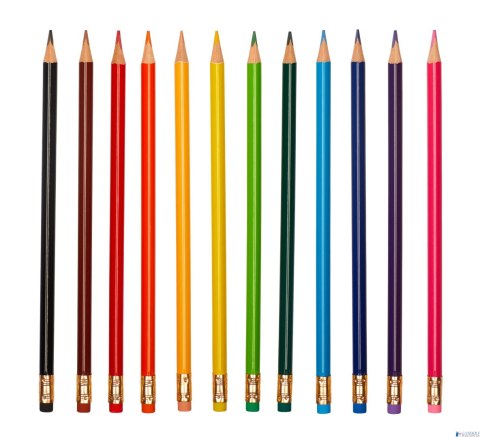 Kredki ołówkowe z gumką 12 kolorów ASTRA, 312119001