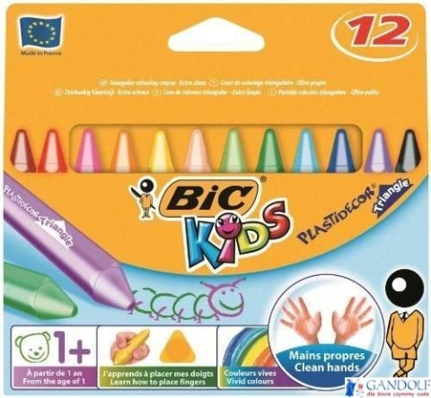 Kredki świecowe BIC Kids Plastidecor Triangle 12 kolorów, 8297733 Kredki świecowe BIC Kids Plastidecor Triangle 12 kolorów, 8297733
