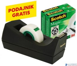 Taśma biurowa SCOTCH_ Magic_ (SM3-12), matowa, z dyspenserem, 19mm, 33m, 3szt., podajnik C-38 czarny GRATIS