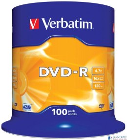 Płyta DVD-R VERBATIM CAKE(100) Matt Silver 4.7GB x16 43549