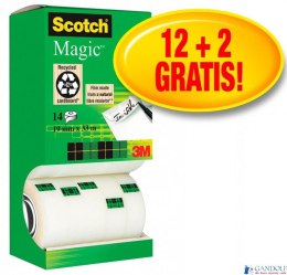 Taśma biurowa SCOTCH Magic (8-1933R14 TPR), matowa, 19mm, 33m, 12szt., 2 rolki GRATIS