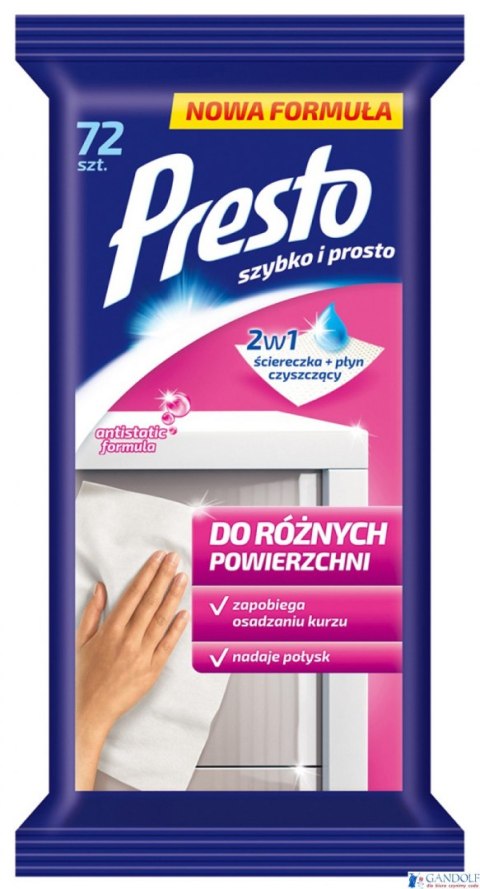 PRESTO Ściereczki nawil.do różnych powierzchni 2w1 72 szt. 11477 PRESTO Ściereczki nawil.do różnych powierzchni 2w1 72 szt. 11477