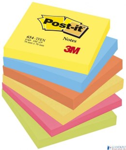 Bloczek samoprzylepny POST-IT (654-TFEN), 76x76mm, 6x100 kart., paleta energetyczna