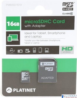 Karta pamięci Micro SDhc + adapter SD 16GB SECURE DIGITA class10 Platinet PMMSD1610