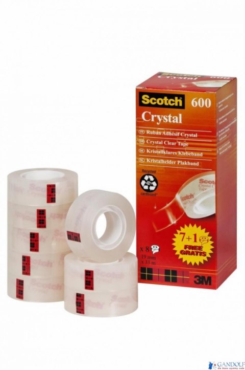 Taśma biurowa SCOTCH Crystal (6-1933R8), 19mm, 33m, 7szt., 1 rolka GRATIS Taśma biurowa SCOTCH Crystal (6-1933R8), 19mm, 33m, 7szt., 1 rolka GRATIS