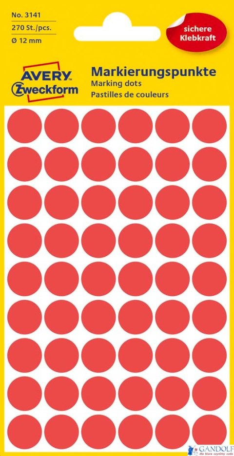 Kółka do zaznaczania 3141 Q12 5ark. czerwone trwałe, Avery Zweckform