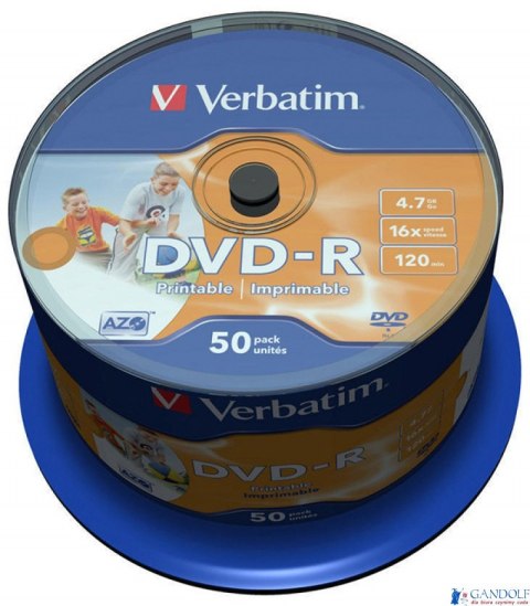 Płyta DVD-R VERBATIM CAKE (50) Printable nadruk Wide 4.7GB x16 43533 Płyta DVD-R VERBATIM CAKE (50) Printable nadruk Wide 4.7GB x16 43533