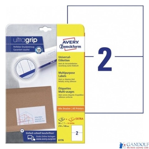 Trwałe etykiety uniwersalne 6176 210 x 148 30ark Avery Zweckform