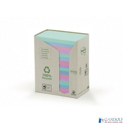Ekologiczne karteczki samoprzylepne Post-it z certyfikatem PEFC Recycled, Pastelowe, 76x76mm, 16 bloczków po 100 kartek 654-1RPT Ekologiczne karteczki samoprzylepne Post-it z certyfikatem PEFC Recycled, Pastelowe, 76x76mm, 16 bloczków po 100 kartek 654-1RPT
