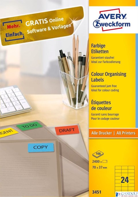 Etykiety żółte 3451 70 x 37 100 ark trwałe, Avery Zweckform