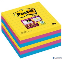 Bloczek samoprzylepny POST-IT Super Sticky w linie (675-SS6RIO-EU), 101x101mm, 6x90 kart., paleta Rio de Janeiro