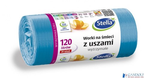 Worki na śmieci z uszami wytrzymałe 120L 20szt. niebieskie (HD-LD) STELLA Worki na śmieci z uszami wytrzymałe 120L 20szt. niebieskie (HD-LD) STELLA