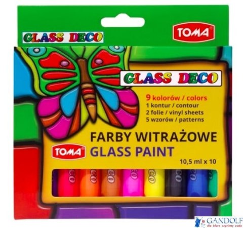 Farby witrażowe GLASS PAINT - 9 kolorów + konturówka + folie mix TO-750 Toma