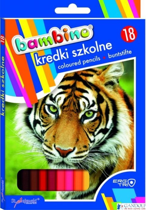 Kredki ołówkowe trójkątne 18 kolorów, 18cm. BAMBINO MAJEWSKI