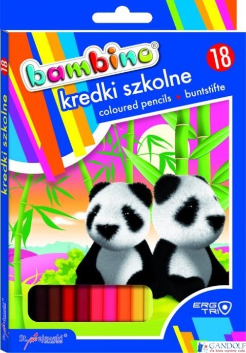 Kredki ołówkowe trójkątne 18 kolorów, 18cm. BAMBINO MAJEWSKI