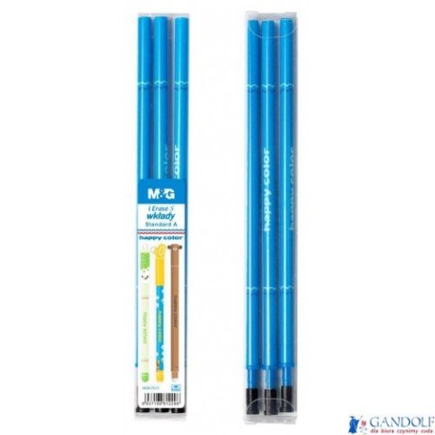 Wkłady do długopisu wymazywalnego, Standard A, 0.5mm, czarny, 3 szt. w etui, Happy Color HA AKR67K35-9 Wkłady do długopisu wymazywalnego, Standard A, 0.5mm, czarny, 3 szt. w etui, Happy Color HA AKR67K35-9