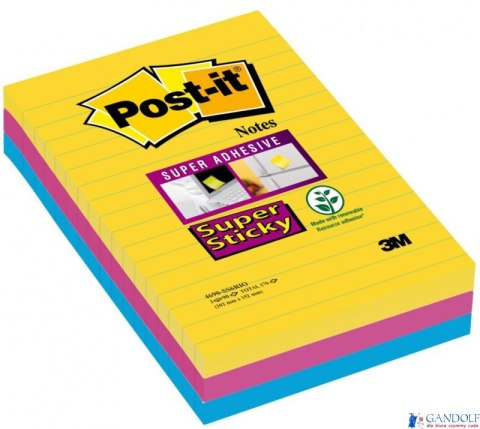 Bloczek samoprzylepny POST-IT_ Super Sticky w linie (4690-SS3RIO-EU), 101x152mm, 3x90 kart., paleta Rio de Janeiro Bloczek samoprzylepny POST-IT_ Super Sticky w linie (4690-SS3RIO-EU), 101x152mm, 3x90 kart., paleta Rio de Janeiro