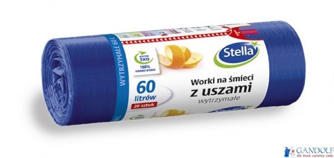 Worki na śmieci z uszami wytrzymałe 60L 20szt. granatowe (HD-LD) STELLA Worki na śmieci z uszami wytrzymałe 60L 20szt. granatowe (HD-LD) STELLA