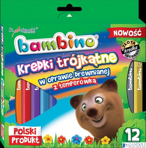 Kredki trójkątne BAMBINO 12 kolorów temperówka w oprawie drewnianej Kredki trójkątne BAMBINO 12 kolorów temperówka w oprawie drewnianej