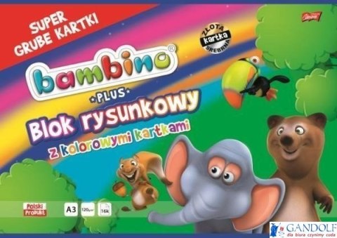 Blok rysunkowy z kolorowymi kartkami A3 16 kartek bambino plus, 120g/m2 ST.MAJEWSKI (X) Blok rysunkowy z kolorowymi kartkami A3 16 kartek bambino plus, 120g/m2 ST.MAJEWSKI (X)