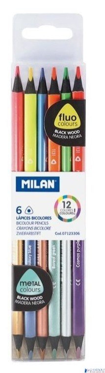 Kredki trójkątne BICOLOR fluo + metalizowane 12 kolorów MILAN 07123306 Kredki trójkątne BICOLOR fluo + metalizowane 12 kolorów MILAN 07123306
