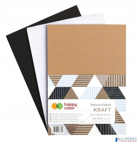 Tektura falista KRAFT, A4, 10 ark, 3 kolory, Happy Color HA 7720 2030-KRAFT Tektura falista KRAFT, A4, 10 ark, 3 kolory, Happy Color HA 7720 2030-KRAFT