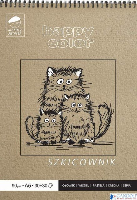 Szkicownik na spirali Młody Artysta, A5, 60 ark, 80/90g, Happy Color HA 3809 1520-M60