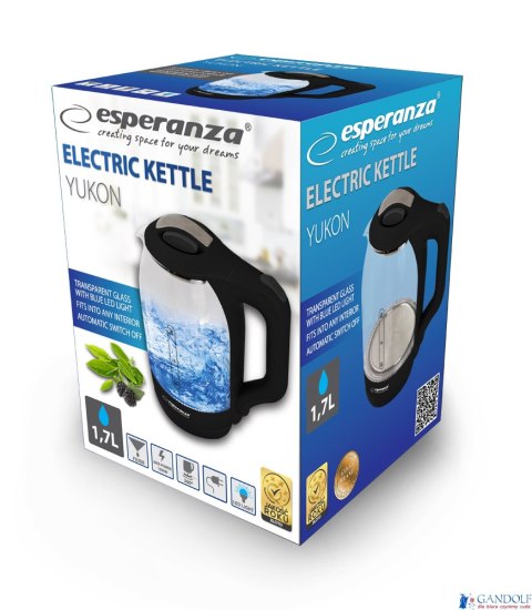 Czajnik elektryczny szklany YUKON 1.7L czarny ESPERANZA EKK025K / EKK026K Czajnik elektryczny szklany YUKON 1.7L czarny ESPERANZA EKK025K / EKK026K