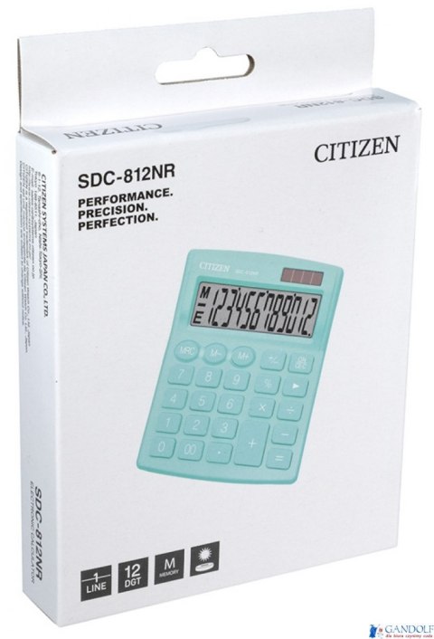 Kalkulator biurowy CITIZEN SDC-812NRGRE, 12-cyfrowy, 127x105mm, zielony Kalkulator biurowy CITIZEN SDC-812NRGRE, 12-cyfrowy, 127x105mm, zielony