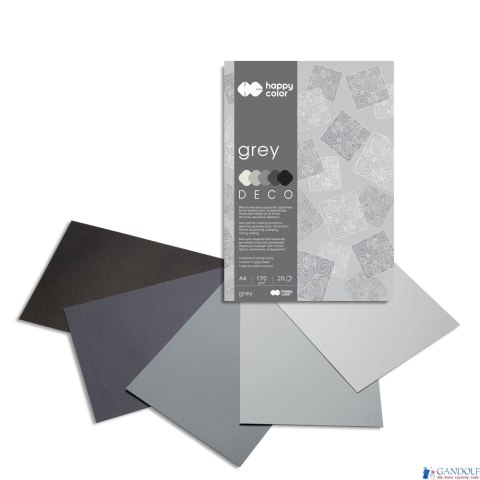 Blok Deco Grey A4, 170g, 20 ark, 5 kol. tonacja szara, Happy Color HA 3717 2030-082 Blok Deco Grey A4, 170g, 20 ark, 5 kol. tonacja szara, Happy Color HA 3717 2030-082