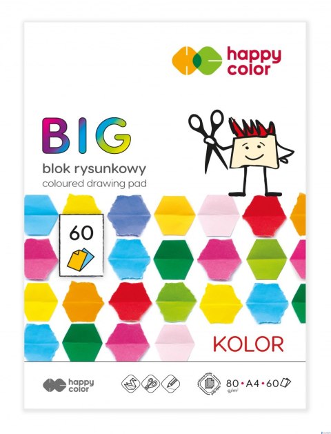 Blok rysunk. kolorowy BIG, A4, 80g, 15 kol., 60 ark, Happy Color HA 3708 2030-09B60 Blok rysunk. kolorowy BIG, A4, 80g, 15 kol., 60 ark, Happy Color HA 3708 2030-09B60