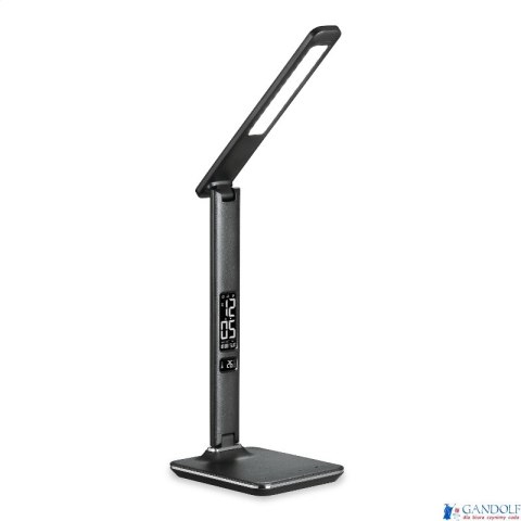 Lampka biurkowa czarna led Platinet 14W PDLU13 z zegarem, alarmem, termometrem i ładowarką USB. Lampka biurkowa czarna led Platinet 14W PDLU13 z zegarem, alarmem, termometrem i ładowarką USB.