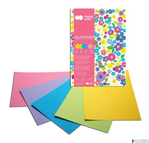 Blok Deco Summer A4, 170g, 20 ark, 5 kol., Happy Color HA 3817 2030-120 Blok Deco Summer A4, 170g, 20 ark, 5 kol., Happy Color HA 3817 2030-120