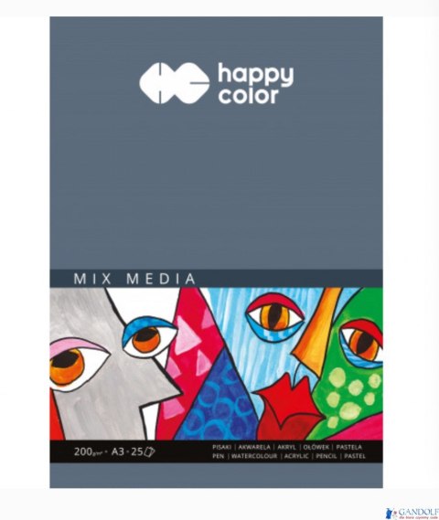 Blok MIX MEDIA, ART, A3, 25 ark, 200g, Happy Color HA 3720 3040-A25 Blok MIX MEDIA, ART, A3, 25 ark, 200g, Happy Color HA 3720 3040-A25